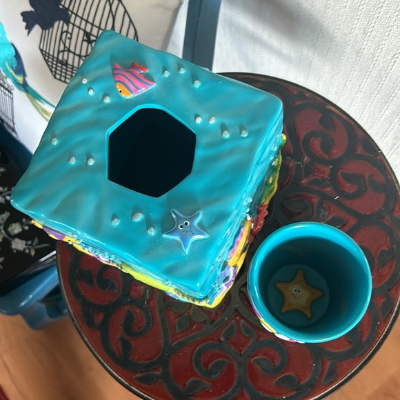 Ceramic Sea Creature Underwater Ocean Tissue Box Cover & Cup - Picture 2 of 8